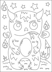 devil cute monster coloring book page