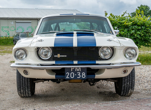 Lelystad, The Netherlands, 16.06.2024, Front view of the classic Shelby Mustang GT 500 from 1967 at The National Old timer Day