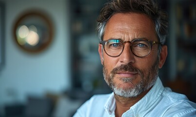 Obraz premium Mature Male Accountant in White Shirt and Glasses