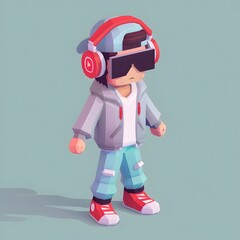 Obraz premium Colorful Isometric Cartoon Figure of a Cute Virtual Character on a Modern Light Themed Background