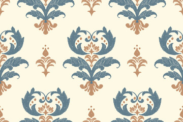 Traditional ethnic motifs ikat flora fabric pattern. Ikat embroidery Ethnic oriental background. Abstract, Texture, scarf, decoration, wallpaper.