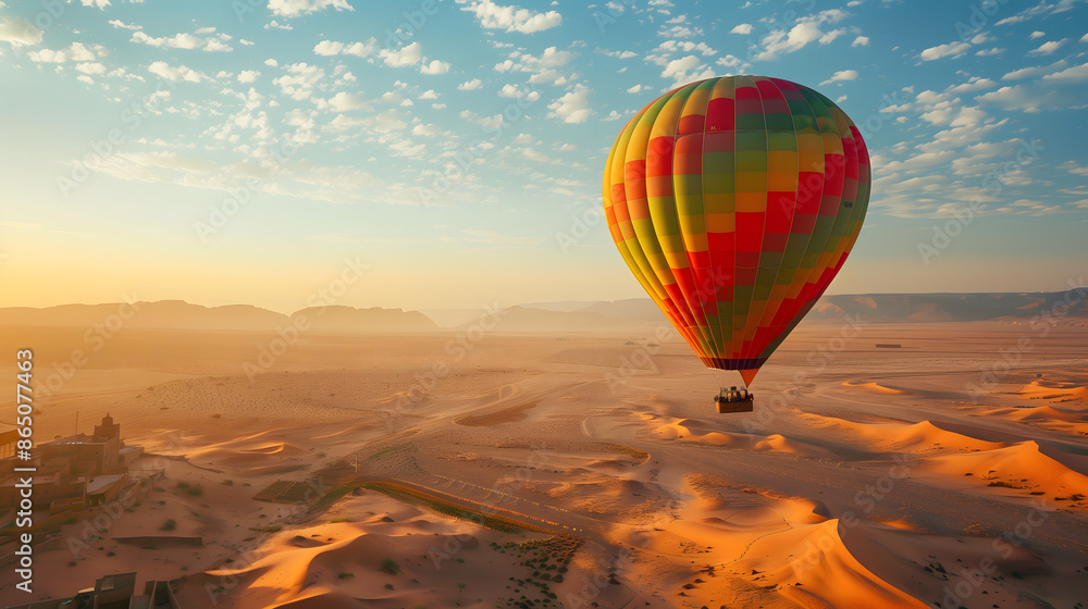 Wall mural Globo aerostático volando sobre el desierto