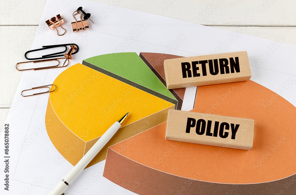 Poster return policy word on wooden block on chart background