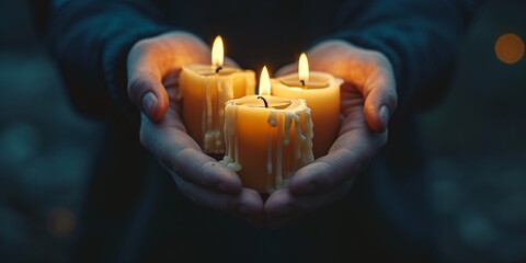 Holding candles in sorrow against a dim backdrop.