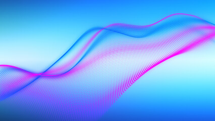 Futuristic dot wave. Abstract digital particle wave. Technology background. Colored musical wave. Light background. Digital background with smooth, wavy curves. 3D rendering