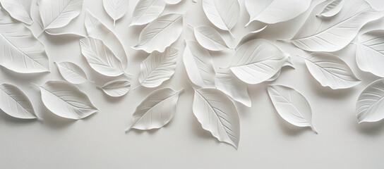 3D wallpaper white background with leaves pattern, high detailed in the style of leaves.



