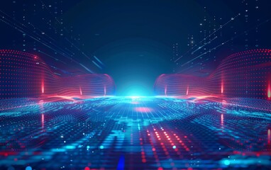 Obraz premium Abstract futuristic technology background with digital landscape and glowing light