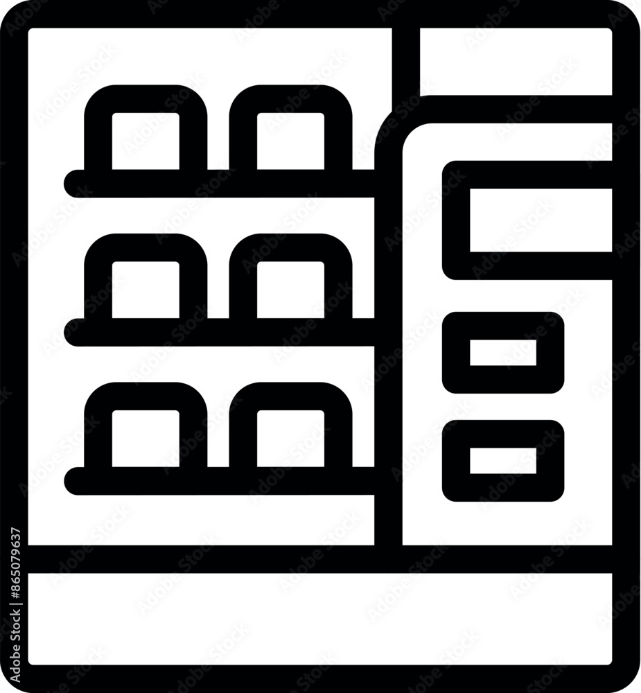 Aufkleber line icon of a vending machine displaying products for sale, ideal for websites and mobile apps