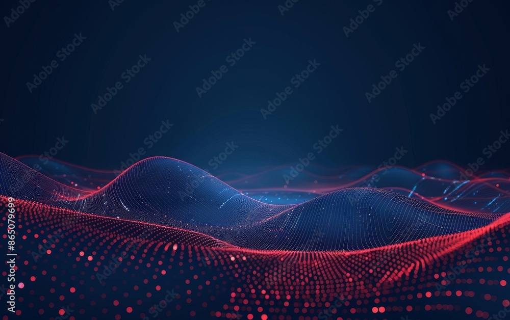 Aufkleber abstract technology background with dynamic wave and futuristic dots in blue and red tones