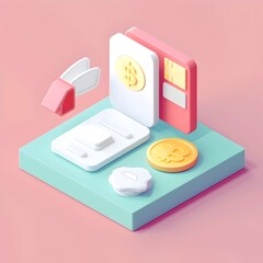 Vibrant Digital Payment and Transaction Isometric Icon in Pixel Art Style