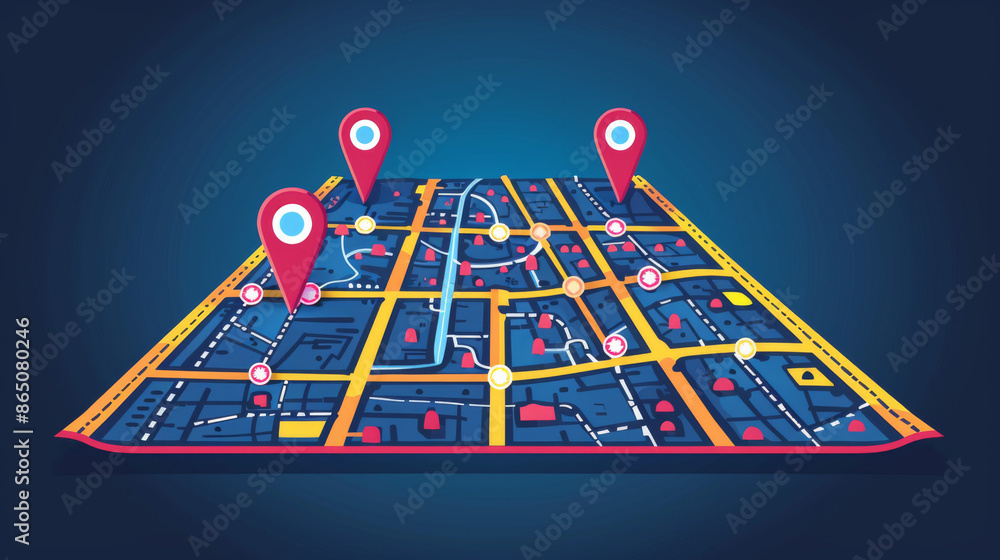 Aufkleber a vibrant 3d map with multiple location markers, representing navigation, travel, and geographical d