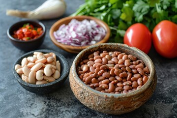 Naklejka premium Essential components for making a dish of warmed over beans