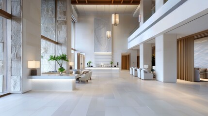 Serene Elegance: Minimalist Eco-Luxury Hotel Lobby with Adaptive Lighting