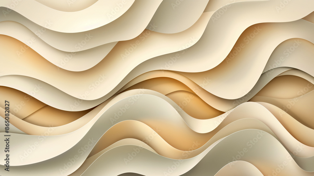 Poster 3d render of an abstract background with wavy layers in beige, brown and gray colors.