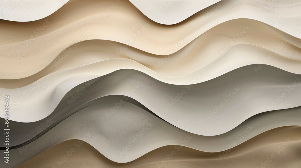 Aufkleber 3d render of an abstract background with wavy layers in beige, brown and gray colors.