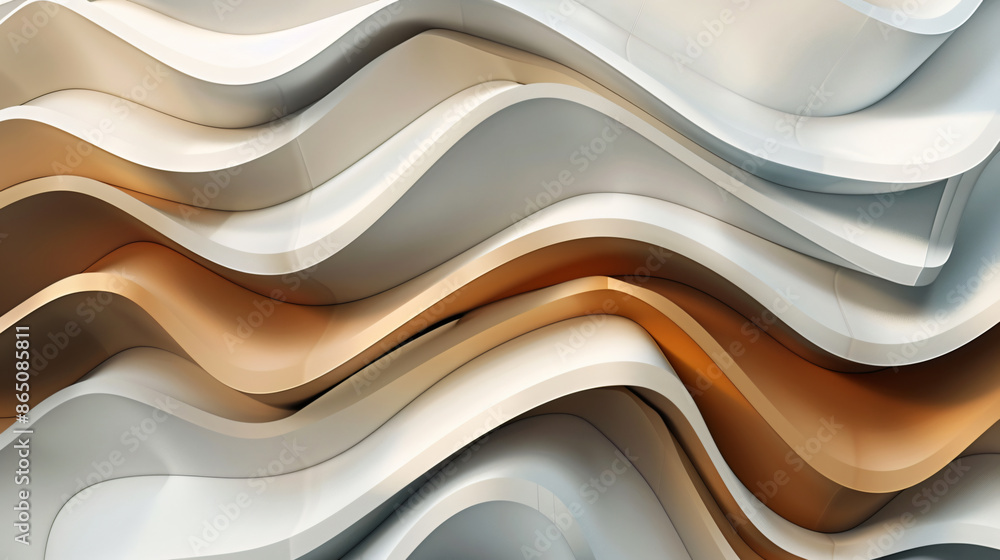 Poster 3d render of an abstract background with wavy layers in beige, brown and gray colors.