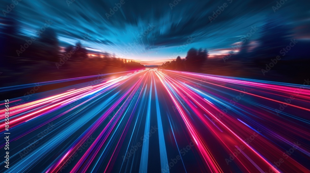 Poster Abstract Highway Lights with Motion Blur