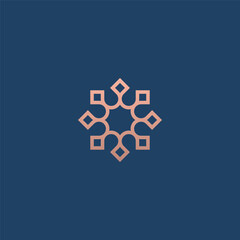 Abstract gold color logo with geometric pattern in rotated form.