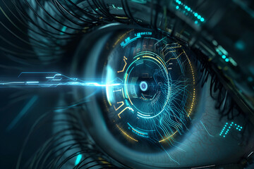 Close-Up of a Futuristic Cybernetic Eye with Digital Circuitry