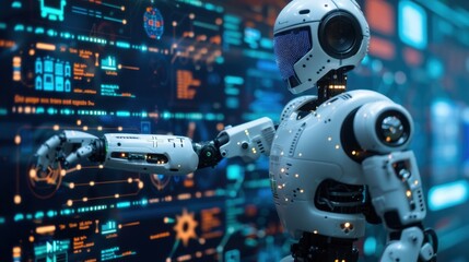 Fototapeta premium Cyberpunk - Bold, vibrant colors with a gritty, urban feel, highlighting the intersection of AI and dystopian aesthetics. 