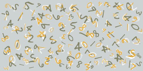 Various Multi Layered, Randomly Colored, Placed, Sized and Oriented Hand Drawn Numbers Pattern - Texture, Background, Design Element in Editable Vector Format