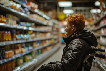 Fototapeta premium Lifestyle of disabled person on a wheelchair AI generative modern technology