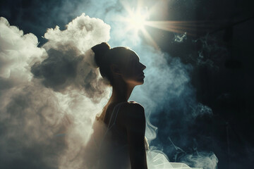 Generative AI picture of beautiful charming ballet dancer ballerina in stage ballroom gown