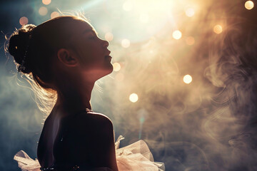 Generative AI picture of beautiful charming ballet dancer ballerina in stage ballroom gown
