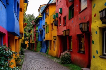 Fototapeta premium Vibrant Alleyway with Colorful Buildings