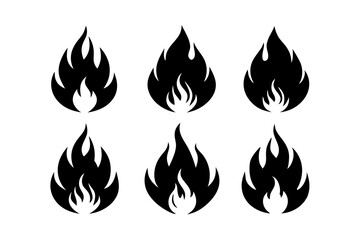 A collection of black fire flame silhouettes against a white backdrop