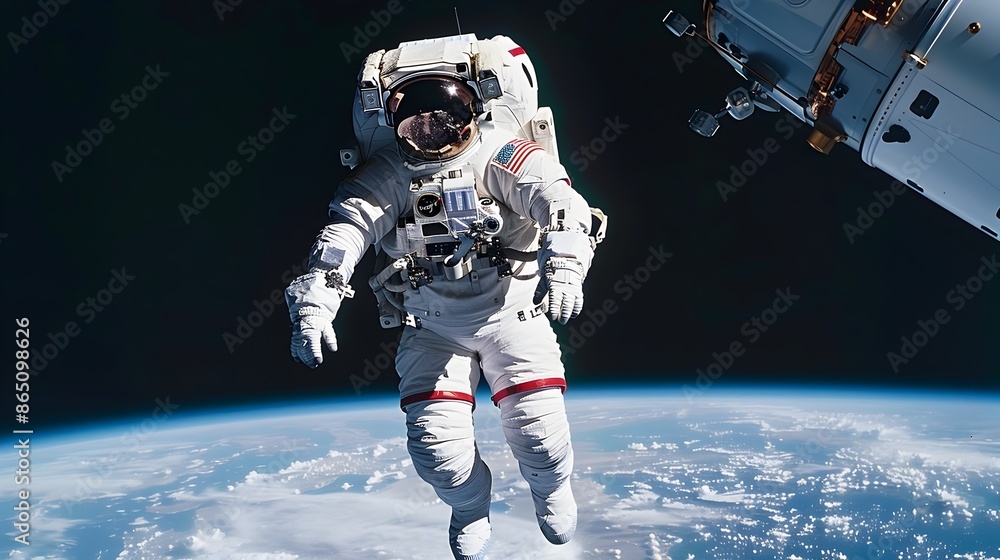 Poster Astronaut Floating in the Vastness of Space with Earth in the Background