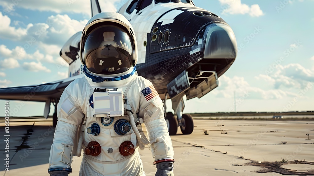 Poster Astronaut in Spacesuit Near Space Shuttle Spacecraft Ready for Intergalactic Voyage