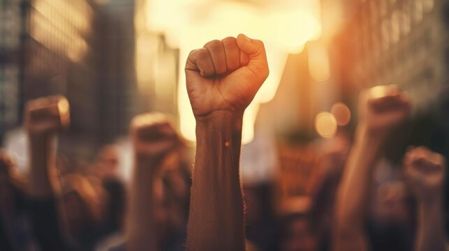 raised fist in air for demonstration and protest