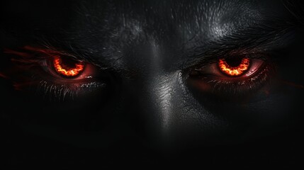 Intense Close-Up of Fiery Red Eyes in Dark Dramatic Lighting for Horror and Fantasy Themes