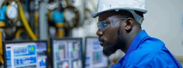 Advanced Technology Industrial Control Room Engineer Monitoring Multiple Screens Operations