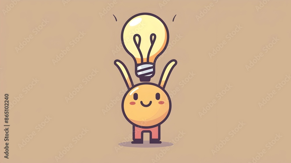 Poster Cartoon Character with Illuminating Lightbulb Symbolizing Inspiring Idea