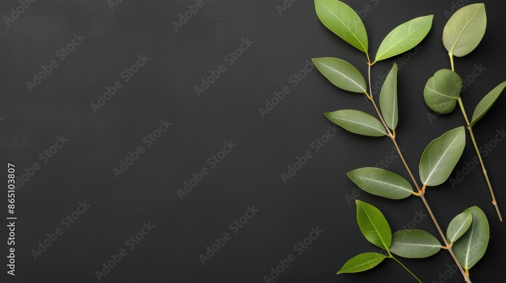 Poster a black background with a simple foliage border, creating a minimalistic and refined look. the layou