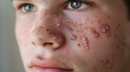 Close up Portrait of Acne Breakout on Teenager s Face Showing Skin Texture and Imperfections