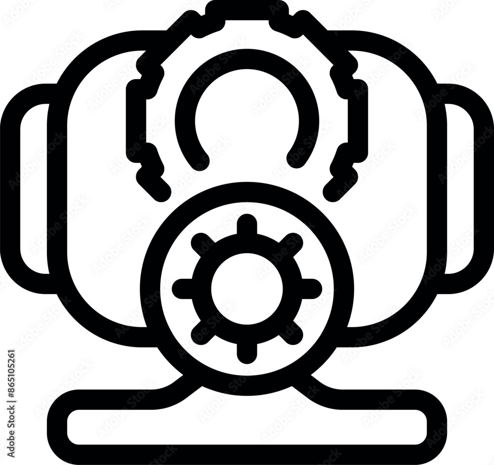 Poster line icon style of a web camera showing a setting gear configuration