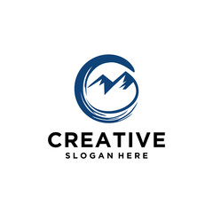 mountain circle zen brush abstract logo design