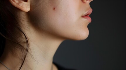 Fototapeta premium Closeup Profile Shot of Woman s Neck Showing Skin Tags or Blemishes