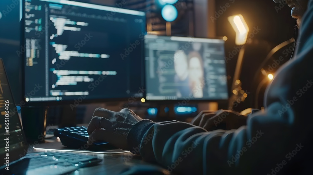 Poster Computer Decrypting Encoded Message on Screen