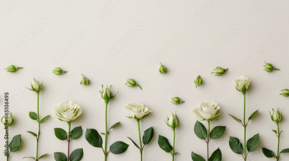 Poster a border of green roses, arranged in a minimalist style to create a clean and contemporary frame. th