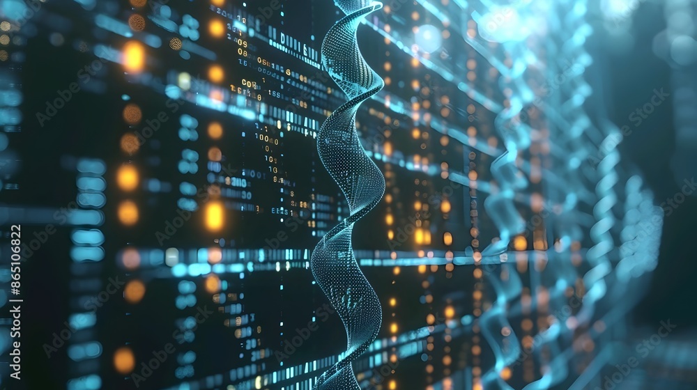 Aufkleber Decoding Digital DNA Sequence on a Futuristic Display