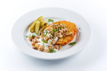 potato pancakes with meat and pickles