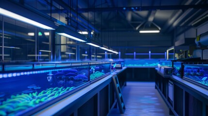 Naklejka premium Smart Fishery Management Control Station Monitoring AIOptimized Feeding Schedules and Growth Tracking