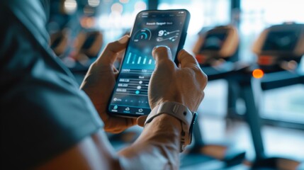 A view of a person using a fitness app to track their workout data, showcasing the use of technology to enhance fitness performance.