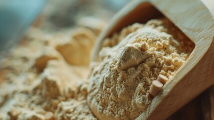 A close-up of a protein powder scoop, representing the use of supplements to enhance performance and recovery.