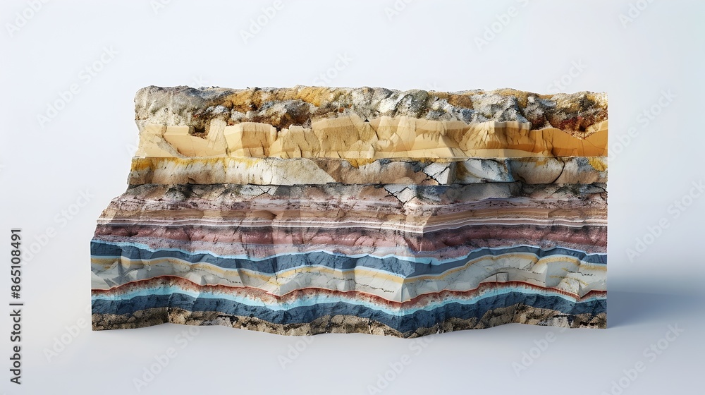 Poster detailed cross section of layered sedimentary rock formation showcasing geological patterns and text