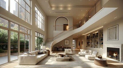 Luxurious and elegantly designed interior of a $50 million townhome in the Upper West Side, New York, captured in high-resolution. The image showcases the grandeur of the townhome with a spacious, mul